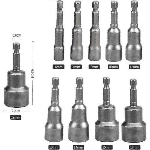 10Pcs Hex Magnetic Socket Wrench Set 6-19mm Pilot Nut Driver style2701 1