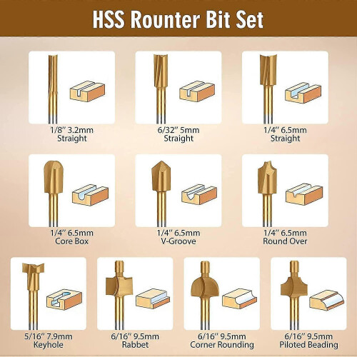Titanium Coated 20pc Router Bit Set 10 HSS + 10 Carbide Engraving Bits for Woodworking 2