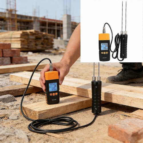 Precision Moisture Meter for Wood Paper Fabric Detachable Probe 2% Backlit LCD Auto Off 1