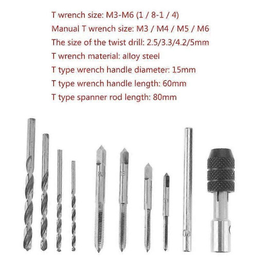 9pc Tap Twist Drill Set with Adjustable Ratchet T-Shaped Tap Wrench 1