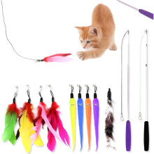 Cat Feather Wand Toy Set – 11-Piece Retractable Telescopic Teaser with Bell