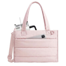 Chic Quilted Down Tote Bag - Padded Shoulder Bag Fits Laptop, Detachable Strap, Light Weight Commuter Crossbody