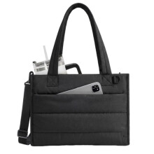 Chic Quilted Down Tote Bag - Padded Shoulder Bag Fits Laptop, Detachable Strap, Light Weight Commuter Crossbody Black