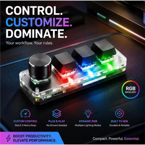 3 Keys Programmable Mechanical -Keyboard RGB Backlit Custom Shortcut Keypad with Macro for PC Editing Offices Work 1