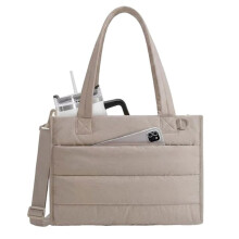 Chic Quilted Down Tote Bag - Padded Shoulder Bag Fits Laptop, Detachable Strap, Light Weight Commuter Crossbody As Shown