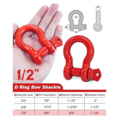 2-Pack 1/2" D-Ringsschacklar, Bärgningsschackel för Lastbil, SUV, ATV, UTV, Terrängvinschbogsering 1