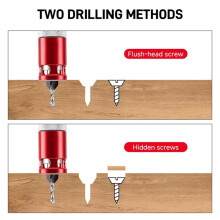 Adjustable Depth Countersink Drill Bit Set Hole Guide with 1/4" Hex Shank for Woodworking, , Plywood & Cabinet