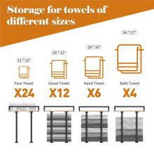 Towel Racks for Bathroom Wall Mounted, Metal Towel Holder with Wooden Shelf for Folding Large Towels