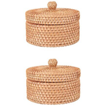 2-Teilige Handgeflochtene Aufbewahrungsbox Aus Rattan mit Deckel, Mehrzweck-Organizer für Nähzubehör und Schmuck, Schreibtischkorb Aus Natürlichem