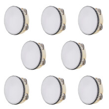 8Pcs Natural Wood Color 6 Inch Plastic Hand Held Tambourine Drum Metal Jingles Percussion Gift for KTV Party Kids Games