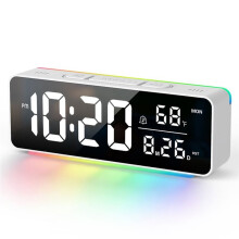Compact Digital Alert Clock with RGB Night Light, Dual Alarms, Snooze, Dimmer & Temp Display