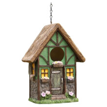 Bird Houses for Outside Rustic Cottage Birdhouse with Thatch Roof Hand-Painted Resin Birdhouses for Garden, Patio, Yard