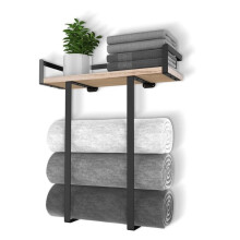Towel Racks for Bathroom Wall Mounted, Metal Towel Holder with Wooden Shelf for Folding Large Towels