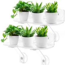 2 Pack Window Plant Floating Shelves, Heavy Duty Acrylic Suction Cup Shelf with Load-Bearing Brackets