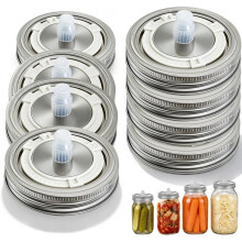 Stainless Steel MasonJar Fermentation Lids for Wide Mouth, 8 Pack Self Burping Fermentation Lids with Date Tracker