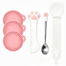 1set Pet Canned Food Lid Set (Includes Metal Spoon & Cat Treat Squeezer) - Suitable for Cat& Dog, Airtight & Leak-Proof