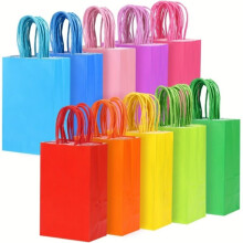 100 Pieces Small Paper Gift Bags with Handles, 12x15x6cm -Paper Party Favor Bags Goodie Bag (10 Colors)