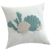 Tufted Decorative Throw Pillow Cover 18Inch Coastal Green Coral & Shell Pattern Square Cushion Cover Home Decor A