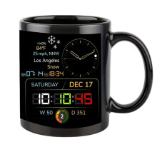Tasse à Café Noire avec Anse, Mug Créatif Haut de Gamme avec Affichage de L'Heure, Idéal pour la Maison ou le Bureau.