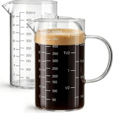 2 Pack Glass Liquid Measuring Cup 500ML 2 CUP with Handle, High Borosilicate Glass Measuring Beaker Three Scales