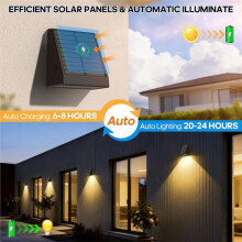 Solar Wall Light Outdoor - Waterproof Garden Lamp with Light Sensor, Decorative Wall Washer for Patio, Fence, Pathway