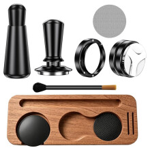 51mm Espresso Accessory Kit - Wooden Tamping Station with Tamper, Distributor, WDT Tool, Dosing Funnel, Milk Pitcher