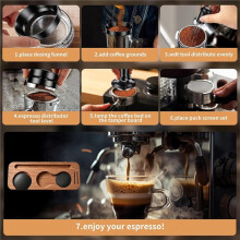 51mm Espresso Accessory Kit - Wooden Tamping Station with Tamper, Distributor, WDT Tool, Dosing Funnel, Milk Pitcher