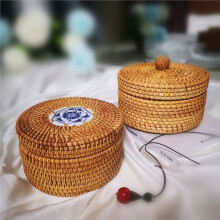 2-Teilige Handgeflochtene Aufbewahrungsbox Aus Rattan mit Deckel, Mehrzweck-Organizer für Nähzubehör und Schmuck, Schreibtischkorb Aus Natürlichem