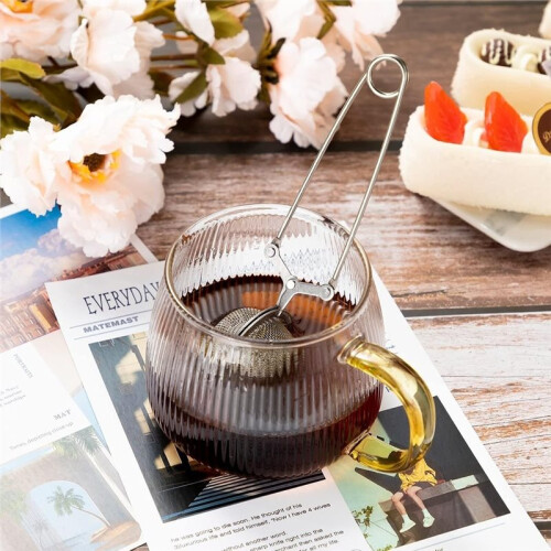304 Stainless Steel Tea Infuser  - Press Handle Strainer for Loose Leaf Tea, Herbs - Reusable Filter for Brewing