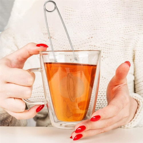 304 Stainless Steel Tea Infuser  - Press Handle Strainer for Loose Leaf Tea, Herbs - Reusable Filter for Brewing 2