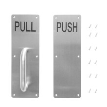 12" Stainess Steel Door Handle Pull Push Plate Handle,Silver Heavy Duty Gate Handle Bar with Word for Home/Offices