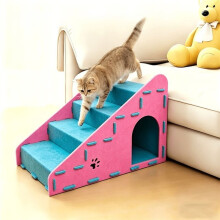Cat Climbing Ladder with Cat Nest and Scratching Post Non-Slip Cat Steps Suitable for Bed Sofa Indoor Cat Ramp A