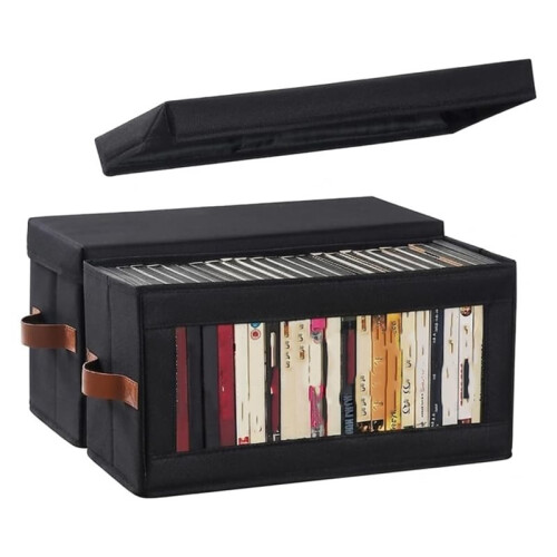 2 Pack DVD Storage Box with Clear Visible Window, Dustproof DVD Holder Organizer with Lid and Handles