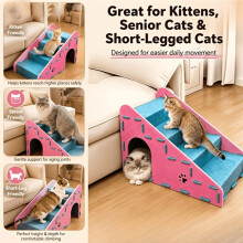 Cat Climbing Ladder with Cat Nest and Scratching Post Non-Slip Cat Steps Suitable for Bed Sofa Indoor Cat Ramp A