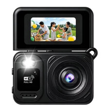 Retro Keychain 180 Rotating Screen Digital Camera 1080P HD Video Recording Portable Pocket Camera with Flash Black