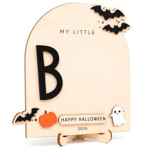 Trick or Treat Smell My Feet Wooden Halloween Sign with Stand 2026 - DIY Paint Kit with 3D Bats Pumpkin Tags B