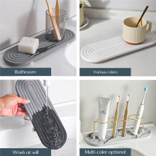 Tapis Absorbant en Terre de Diatomées pour Évier - Séchage Rapide - Pieds en Bois - Gris - Idéal pour la Cuisine et la Salle de Bain