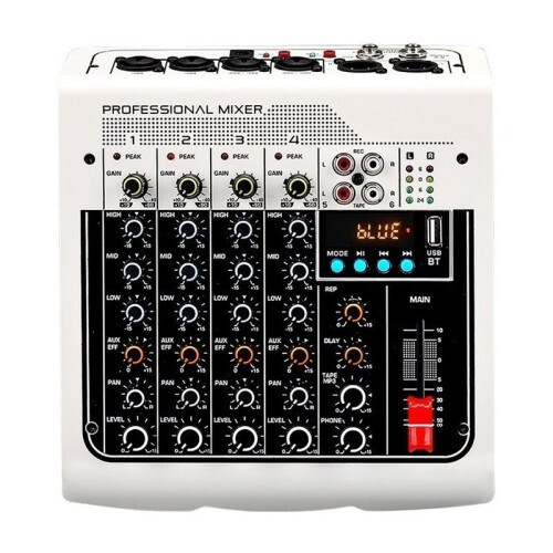 4 Channel Audio Mixer with  48V Phantom Power USB Audio Interface Recording Karaoke DJ Studio Console B