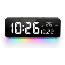 Compact Digital Alarm Clock with RGB Night Light for Bedroom Decor Dual Alarms Snooze Dimmer Volume Adjustable