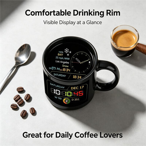 Large Capacity Black Coffee Cup with Handle,  Premium Sensing Mug, Modern  Display Cup for Home Office 2