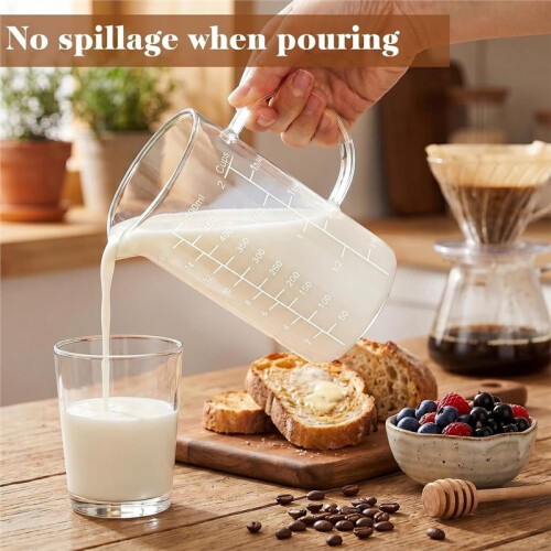 2 Pack Glass Liquid Measuring Cup 500ML 2 CUP with Handle, High Borosilicate Glass Measuring Beaker Three Scales 1