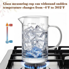 2 Pack Glass Liquid Measuring Cup 500ML 2 CUP with Handle, High Borosilicate Glass Measuring Beaker Three Scales
