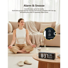 Compact Digital Alarm Clock with RGB Night Light for Bedroom Decor Dual Alarms Snooze Dimmer Volume Adjustable