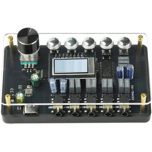 Módulo de Chaveamento de Áudio DM-TB4C02 com Entrada Auxiliar de 3,5 mm, Ajuste de Volume, Graves, Agudos, Balanço e Tom, Entrada  5V e Conector