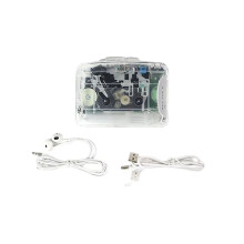 Transparent Cassette Player Portable Music Player with Headphones Visible Copper Flywheel Retro Cassette Tape Player