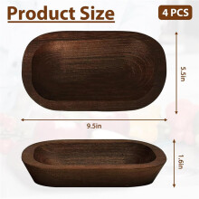 4 Pack Dough Bowl for Candle 9.5 X 5.5 Inch, Wooden Dough Bowls Paulownia, Rustic Bowl Vintage, Dough Bowl Decor