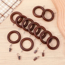 30 Stuks Houten Gordijnroederingen met Gordijnclips, Houten Ringen met Houtsnijwerk, Buitendiameter 7,5 cm, voor Gordijnen van 2,5-3,8 cm