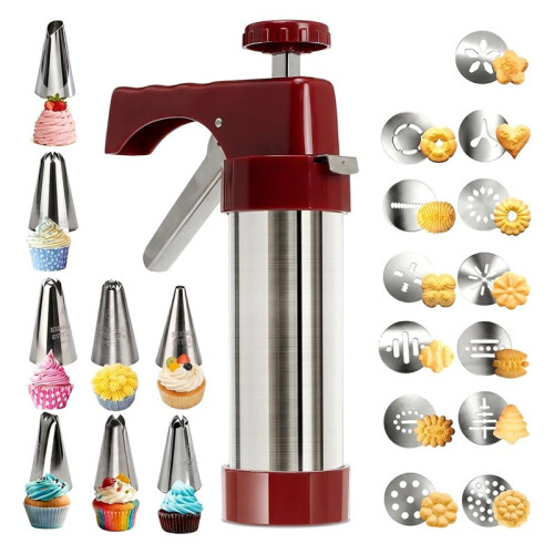 Cookie Press Set with 13 Cookie Pattern Discs and 8 Icing Nozzles, Bringing You Joyful Baking Experience