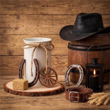 Cowboy Theme Party Decoration Set Rustic Wooden Slices Horseshoe Wagon Wheel Vase Ornaments for Home DIY Decor Supplies