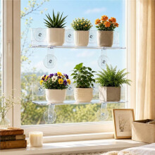 2 Pack Window Plant Floating Shelves, Heavy Duty Acrylic Suction Cup Shelf with Load-Bearing Brackets